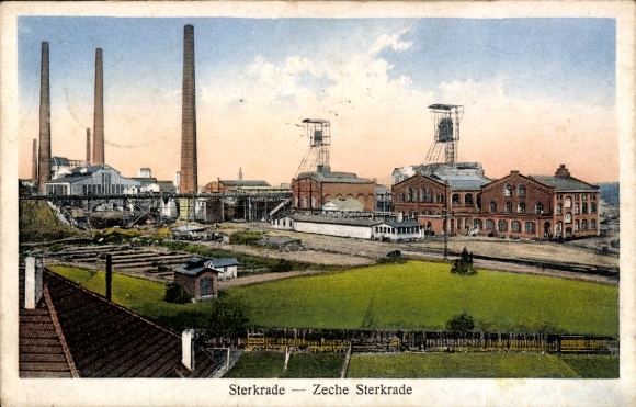 Postcard Sterkrade Oberhausen North Rhine Westphalia, view to the Sterkrade mine, chimneys