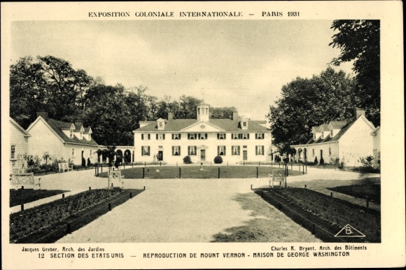 Postcard Paris, International Colonial Exposition 1931, George Washington House, Mount Vernon