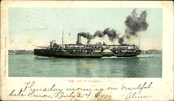Postcard steamer City of Mackinac