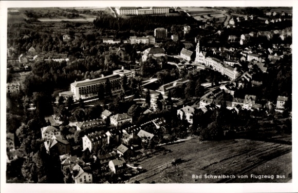 Postcard Bad Schwalbach im Taunus, aerial view of many houses, forests, hotel complex