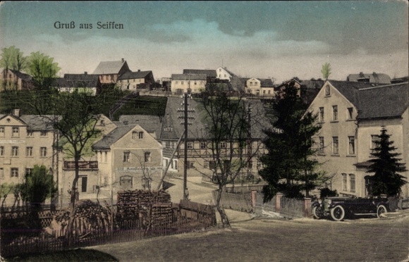 Ak Seiffen im Erzgebirge, Teilansicht, Automobil