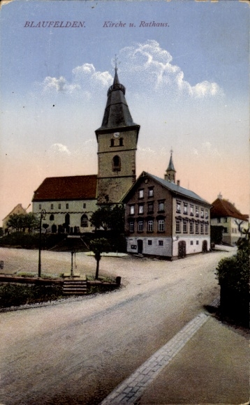 Postcard Blaufelden Baden Württemberg, Church, Town Hall