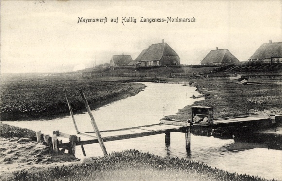 Ak Nordmarsch Hallig Langeness Langeneß Noord-Friesland, Meyenswerft, Steg