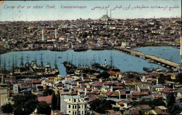 Ak Konstantinopel Istanbul Türkei, Corne d'Or, vieux Pont, Stadtpanorama, Brücke