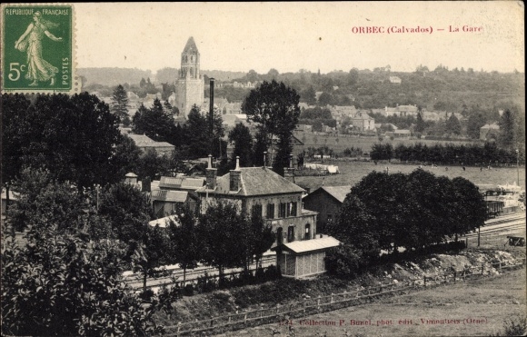 Postcard Orbec Calvados, The Station