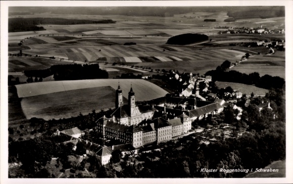 Postcard Roggenburg Swabia Bavaria, aerial photograph, monastery
