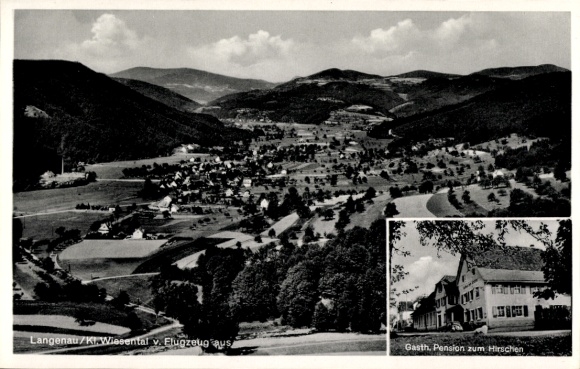 Postcard Langenau Kleines Wiesental in the Black Forest, general view, Gasthof zum Hirschen