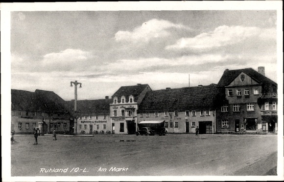 Postcard Ruhland in the Upper Lusatia market