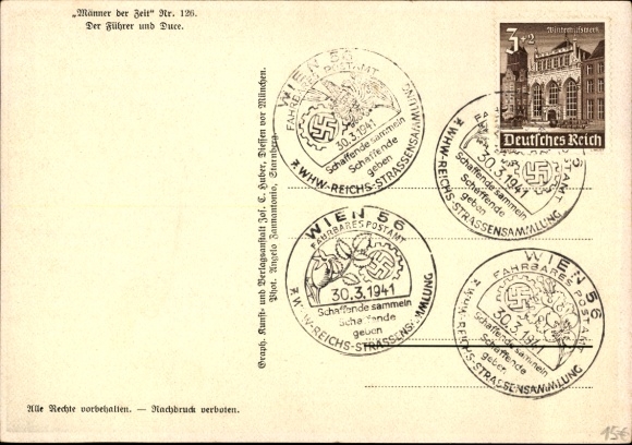 Postcard Führer and Reich Chancellor Adolf Hitler, Benito Mussolini, State Meeting, Men of the Time 126
