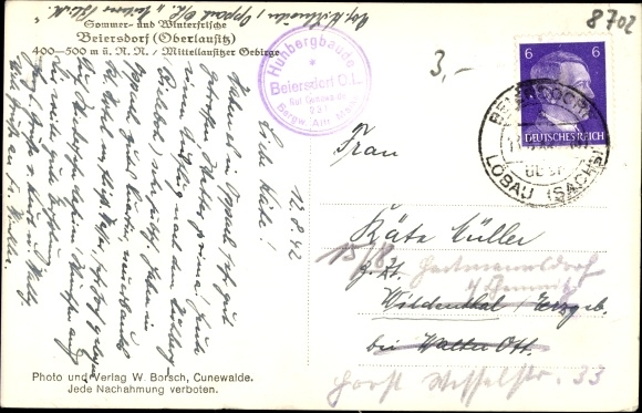 Postcard Beiersdorf in Oberlausitz, Huhbergbaude