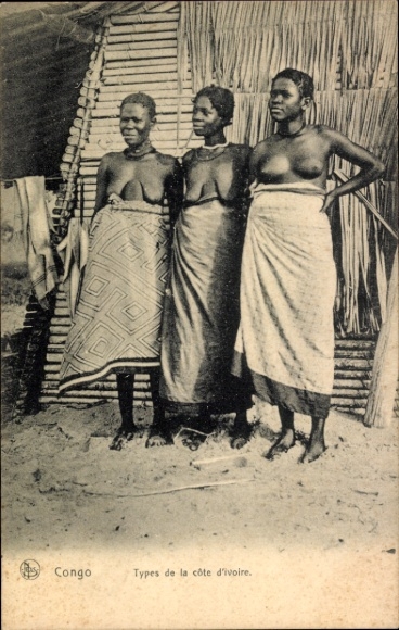 Ak Belgisch Kongo, drei Frauen von der Elfenbeinküste, barbusig