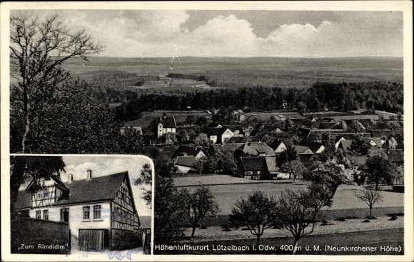 PC Lützelbach im Odenwaldkreis Hessen, total view of the place, inn Zum Rimdidim, W. Hofmann