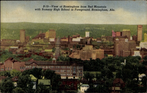 Ak Birmingham Alabama USA, uitzicht vanaf Red Mountain met Ramsay High School