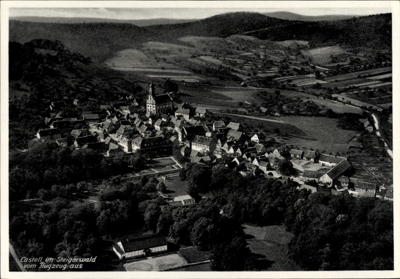 Postcard Castell Lower Franconia, aerial photograph