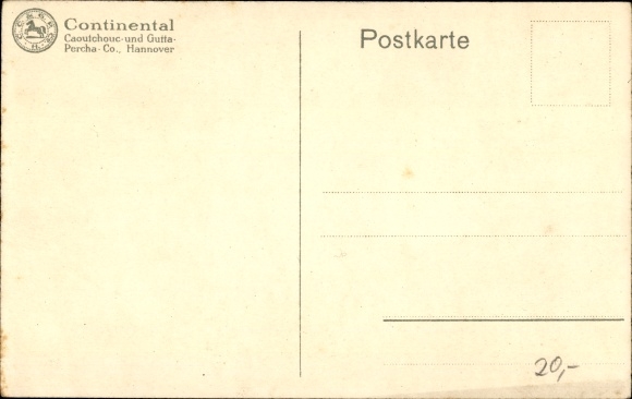 Postcard Continental solid rubber tires, automobile, elephant, lion, giraffe, monkey, advertisement