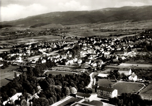 Postcard Bad Krozingen im Breisgau Black Forest, aerial view of rural surroundings, houses, nature