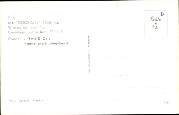 Postcard ship tug Noordzee, L. Smit & Co's