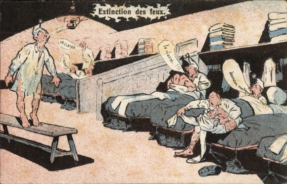 Künstler Ak Humour militaire, Extinction des feux