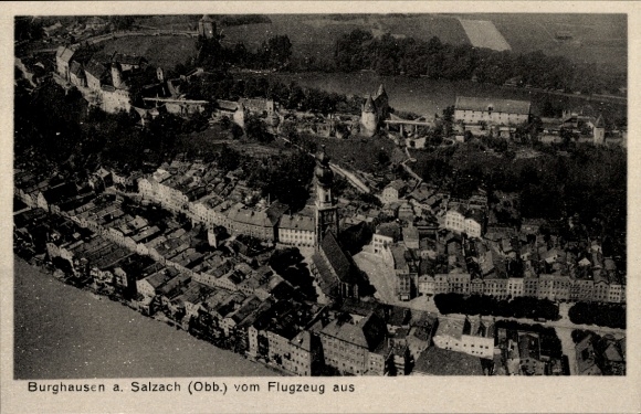 Postcard Burghausen an der Salzach Upper Bavaria, aerial photograph