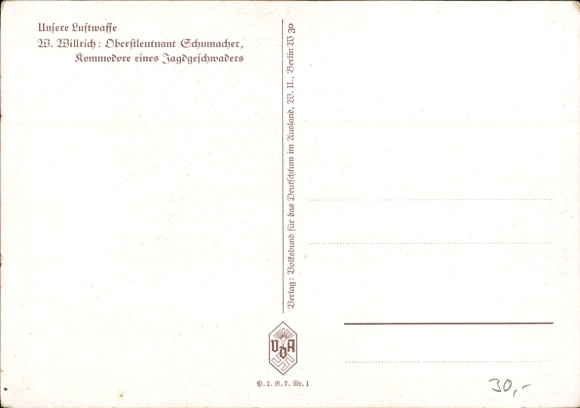 Artist Postcard Willrich, Wolfgang, Lieutenant Colonel Carl Alfred Schumacher, Commodore, VDA P 1 R 7 No. 1