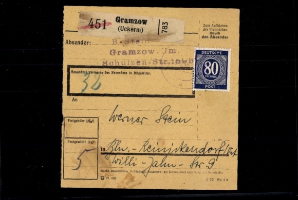 Michel No. 935 on parcel card