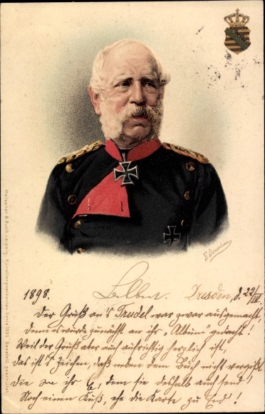 Kunstenaar litho Donadini, Antonio Ermenegildo, Koning Albert van Saksen, Portret