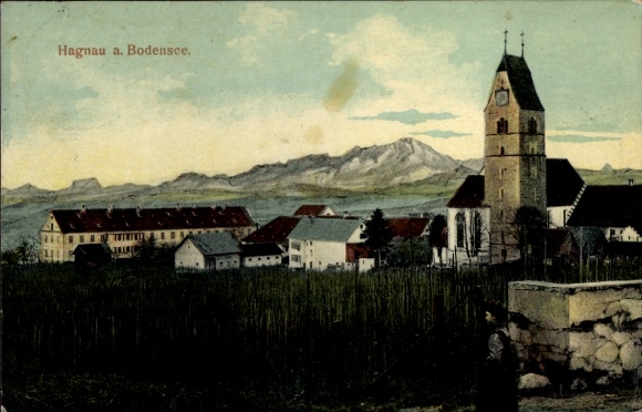 Ak Hagnau am Bodensee, Teilansicht, Kirche
