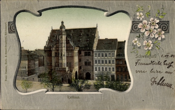 Passepartout Postcard Schweinfurt in Lower Franconia Bavaria, Town Hall