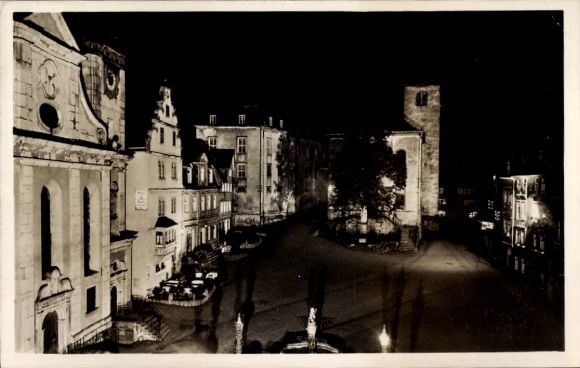 Postcard Hachenburg in the Westerwaldkreis, old market square at night