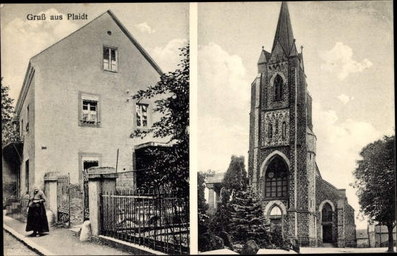 Ak Plaidt in der Eifel, Geschäft Anna Weiller, Mühlenweg 33, Kirche