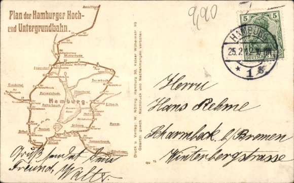 Postcard Hamburg Nord Barmbek, Barmbeck, MANOLI Cigarettes, elevated and underground railway, stop under