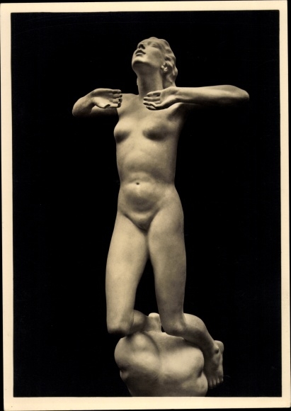 Postcard sculpture by Josef Thorak, Hanneles Ascension, HDK 494, female nude, Photo Hoffmann