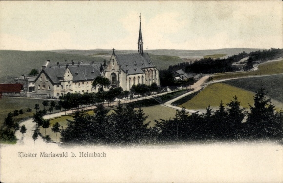 Postcard Heimbach in the Eifel, Mariawald Monastery, monastery building, landscape, trees