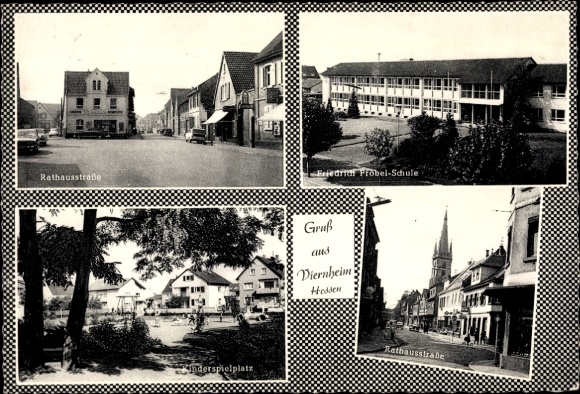 Ak Viernheim in Hessen, Rathausstraße, Friedrich Fröbel Schule, Spielplatz