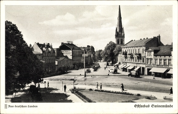 Postcard Świnoujście Swinemünde Pomerania, view of the market
