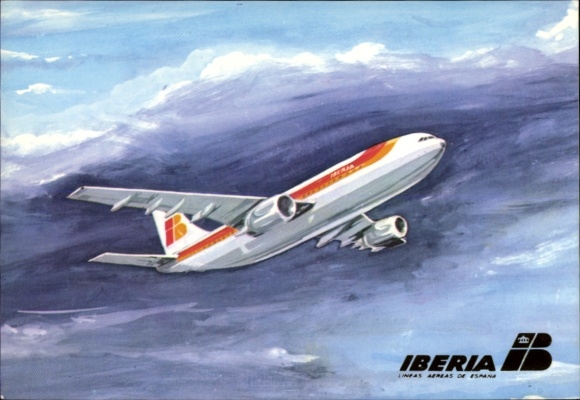 Artist Postcard Spanish passenger aircraft of Iberia, Airbus A 300 B