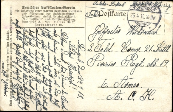 artist Postcard corner crusher, T . v., bombardment of a German pigeon