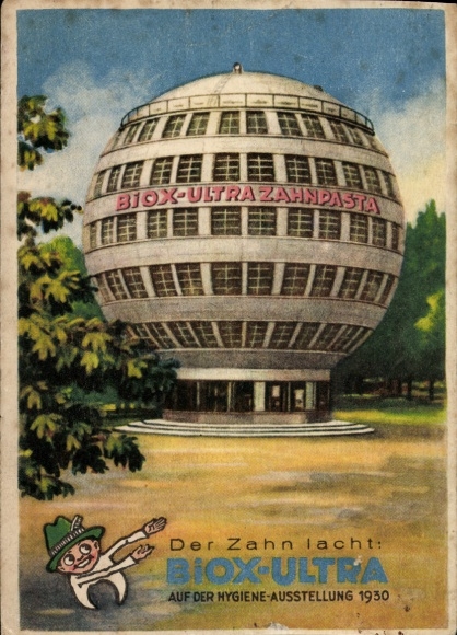 KP artystyczna Drezno Stare Miasto, wystawa higieny 1930, Kugelhaus, reklama pasty do zębów BIOX Ultra