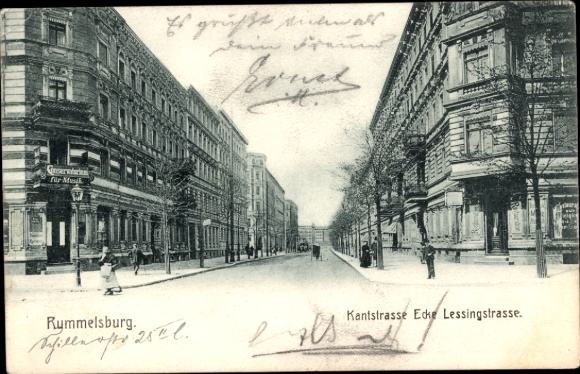 Postcard Berlin Lichtenberg Rummelsburg, Kantstraße, corner of Lessingstraße