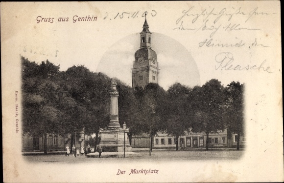 KP Genthin nad kanałem Łaby Haweli, rynek, kościół, pomnik wojenny
