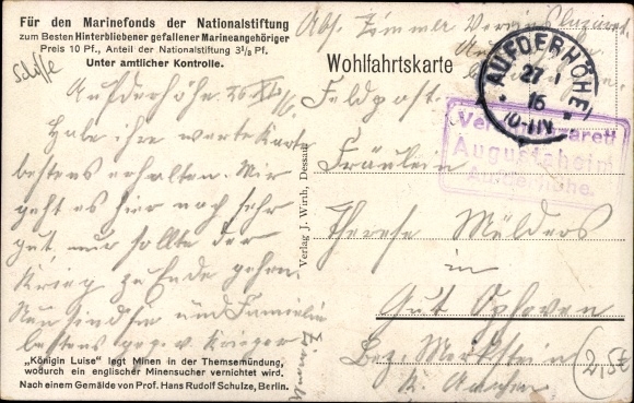 Artist PC Schulze, Hans Rudolf, German warship, Queen Luise, English minesweeper