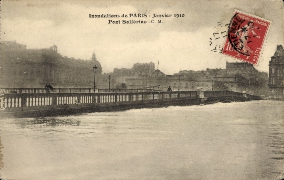 PC Paris VII, Le Pont de Solferino, flood January 1910