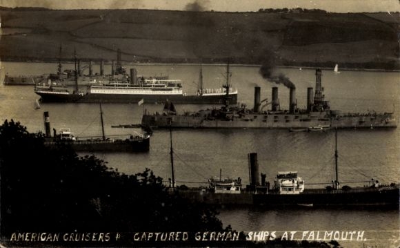 Ak Falmouth Cornwall England, Amerikanische Kreuzer kaperten deutsche Schiffe