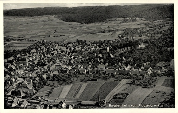 Postcard Burgbernheim Middle Franconia Bavaria, aerial view of rural area, houses, fields