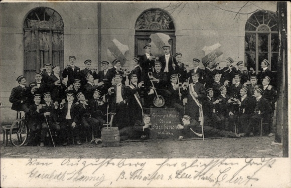 Studentika Postcard Nossen in Saxony, Parthenon Choir, group photo, beer glasses