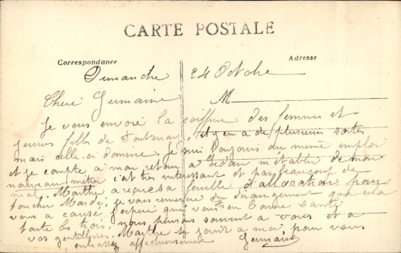 Postcard Sainte Hermine Vendee, woman in traditional costume reading