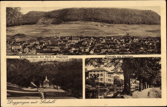Postcard Deggingen in Württemberg, general view, pilgrimage church Ave Maria