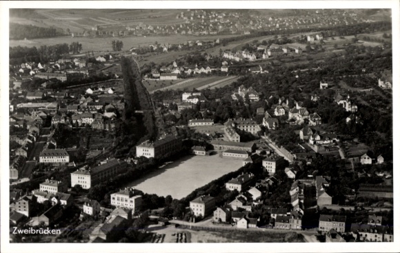 Postcard Zweibrücken in the Palatinate, aerial photograph of residential buildings, landscape, cityscape