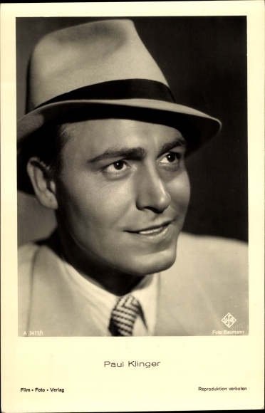 Postcard Actor Paul Klinger, UFA Film A 3473 1, hat, tie