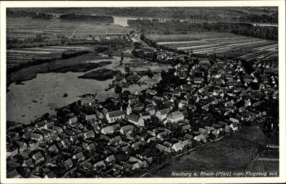 Postcard Neuburg am Rhein Pfalz, aerial photograph